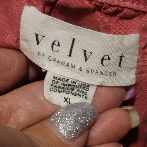 Velvet by Graham & Spencer Avis XL Button Up Pink Linen Blouse 3/4 Sleeve - Picture 3 of 4